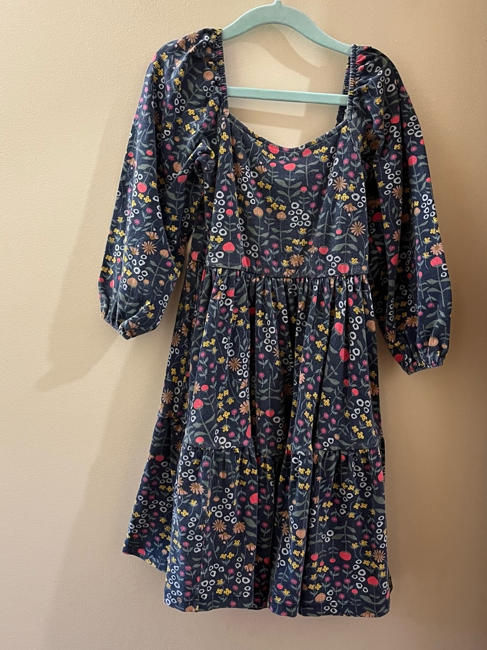Alice + Ames twirl dress Navy Floral Puff-Sleeve Tiered Dress
